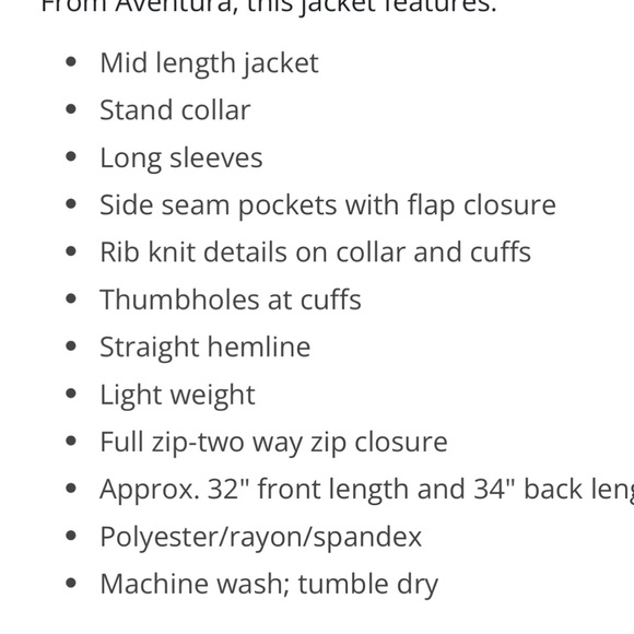 Aventura Women’s Full Zip Forest Green Jacket.  Mid length. Lightweight yet warm - Picture 7 of 7